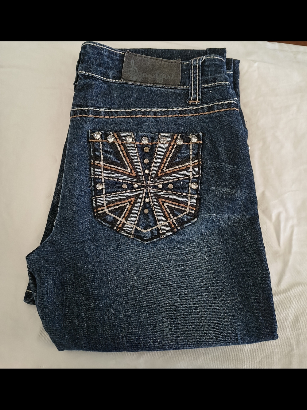 Soundgirl Dark Blue Bootcut Jeans with Embellished Pocket